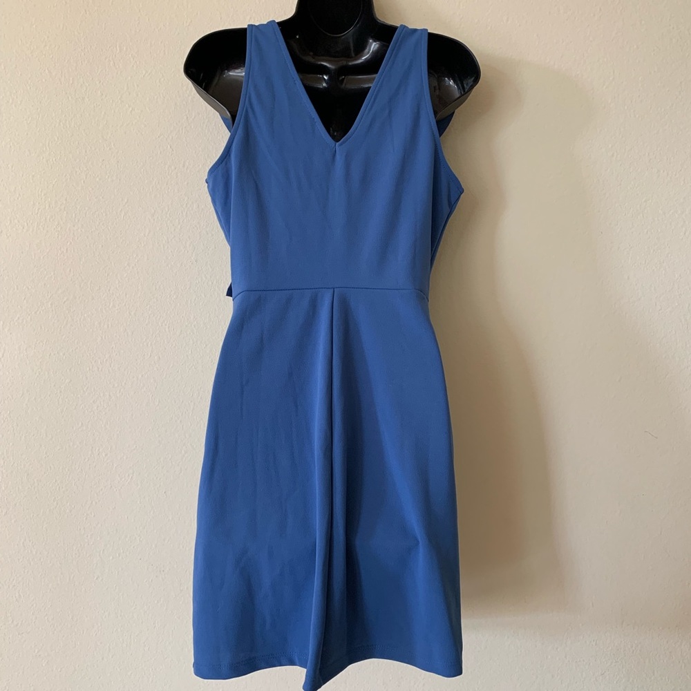 The Vanity Room Blue Draped Ruffle V Neck Wrap Dress - Picture 5 of 7